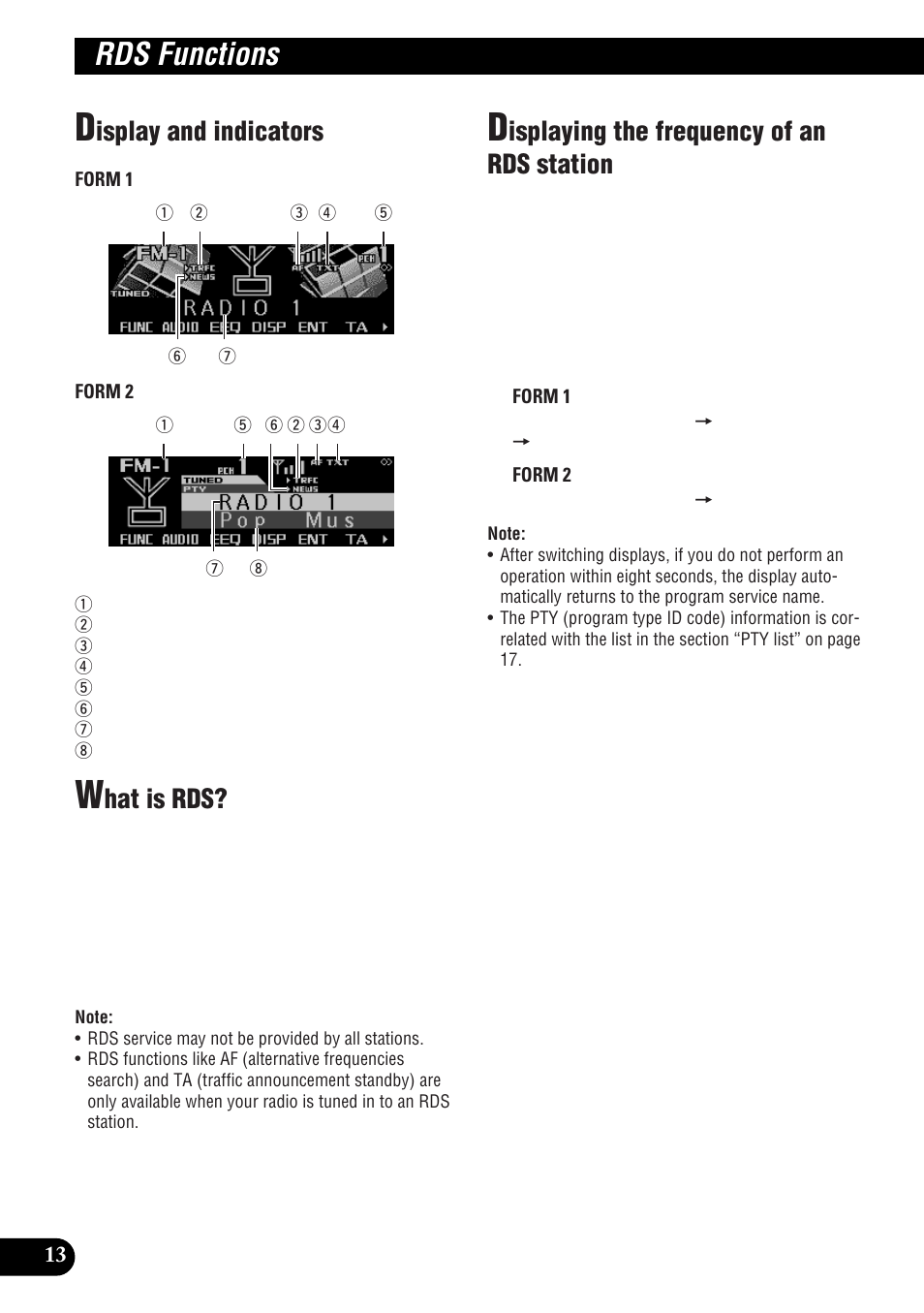 Rds functions, Isplay and indicators, Hat is rds | Isplaying the frequency of an rds station | Pioneer DEH-P9300R User Manual | Page 14 / 112