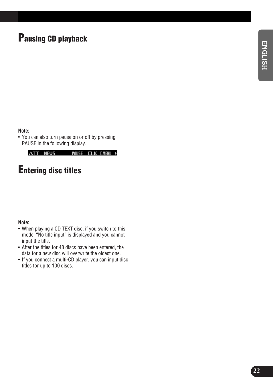 Ausing cd playback, Ntering disc titles | Pioneer DEH-P9300R User Manual | Page 23 / 112