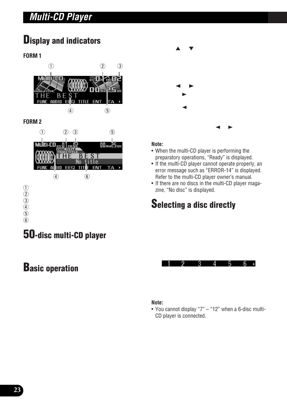 Multi-cd player, Isplay and indicators, Disc multi-cd player | Asic operation, Electing a disc directly | Pioneer DEH-P9300R User Manual | Page 24 / 112