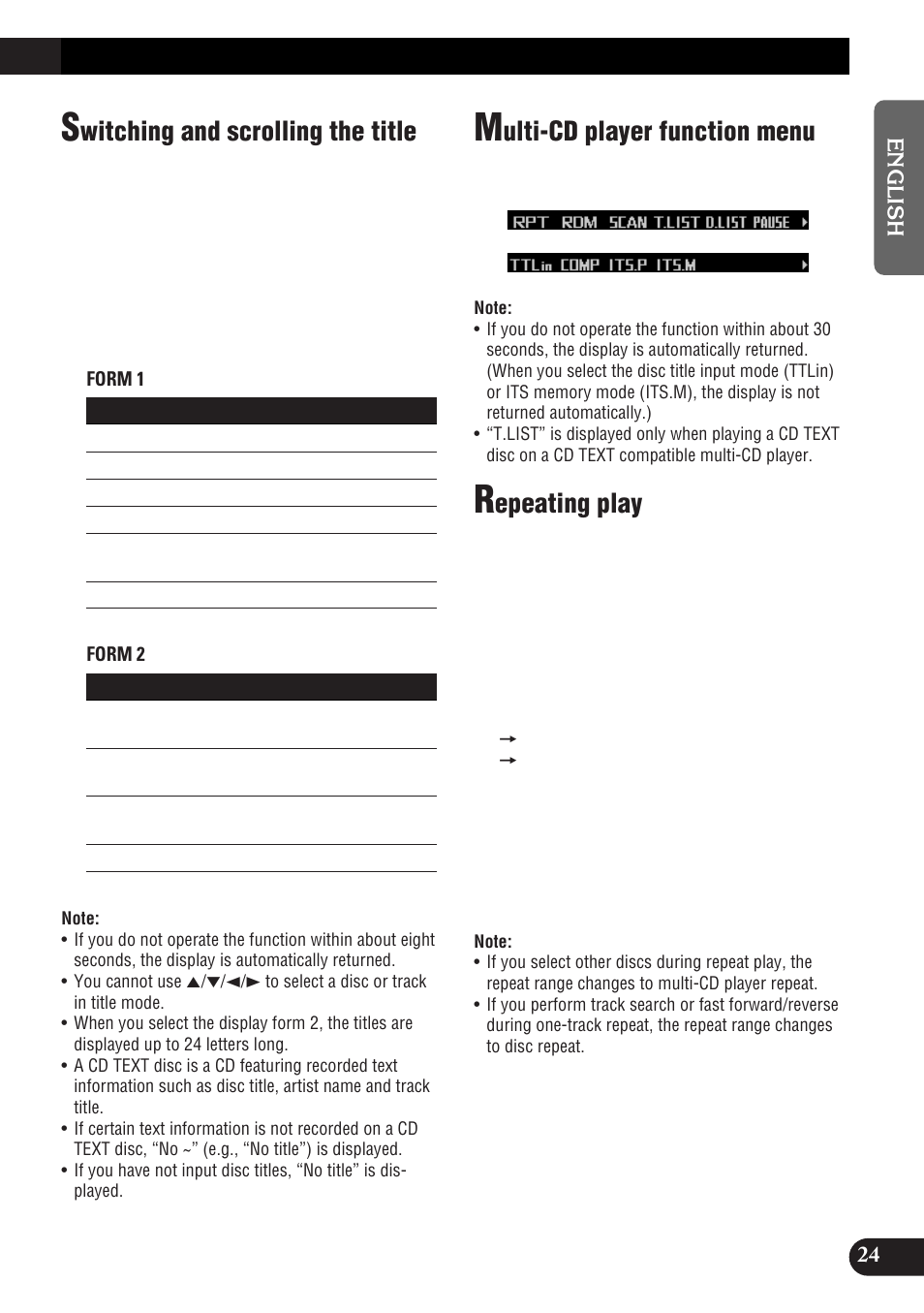 Witching and scrolling the title, Ulti-cd player function menu, Epeating play | Pioneer DEH-P9300R User Manual | Page 25 / 112