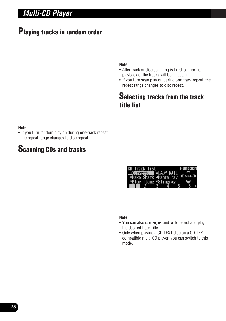 Multi-cd player, Laying tracks in random order, Canning cds and tracks | Electing tracks from the track title list | Pioneer DEH-P9300R User Manual | Page 26 / 112