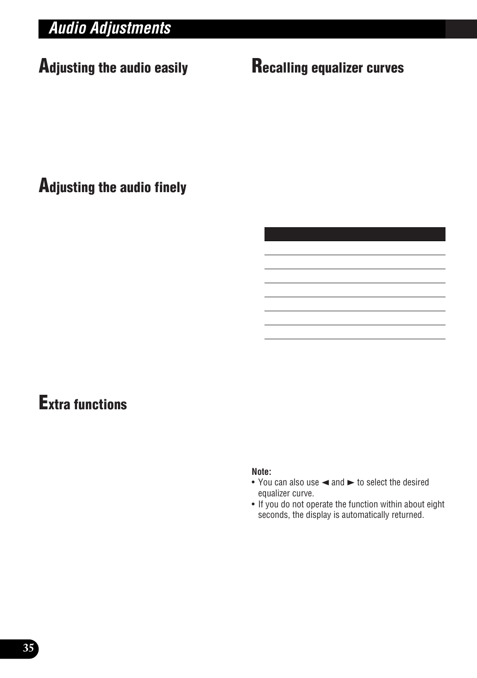 Audio adjustments, Sound, Djusting the audio easily | Djusting the audio finely, Xtra functions, Ecalling equalizer curves | Pioneer DEH-P9300R User Manual | Page 36 / 112