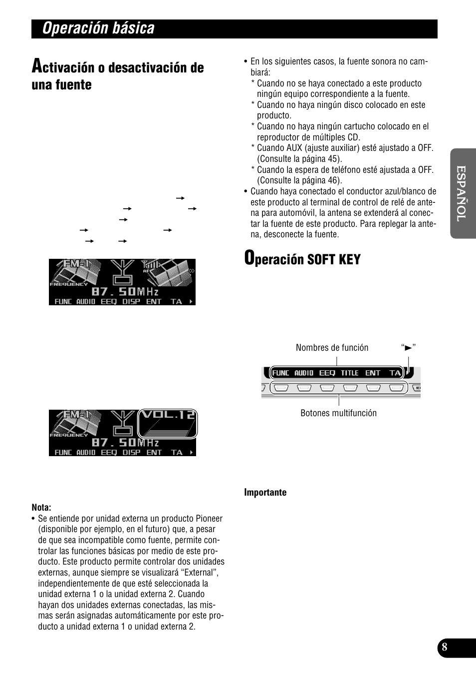 Operación básica, Ctivación o desactivación de una fuente, Peración soft key | Pioneer DEH-P9300R User Manual | Page 63 / 112