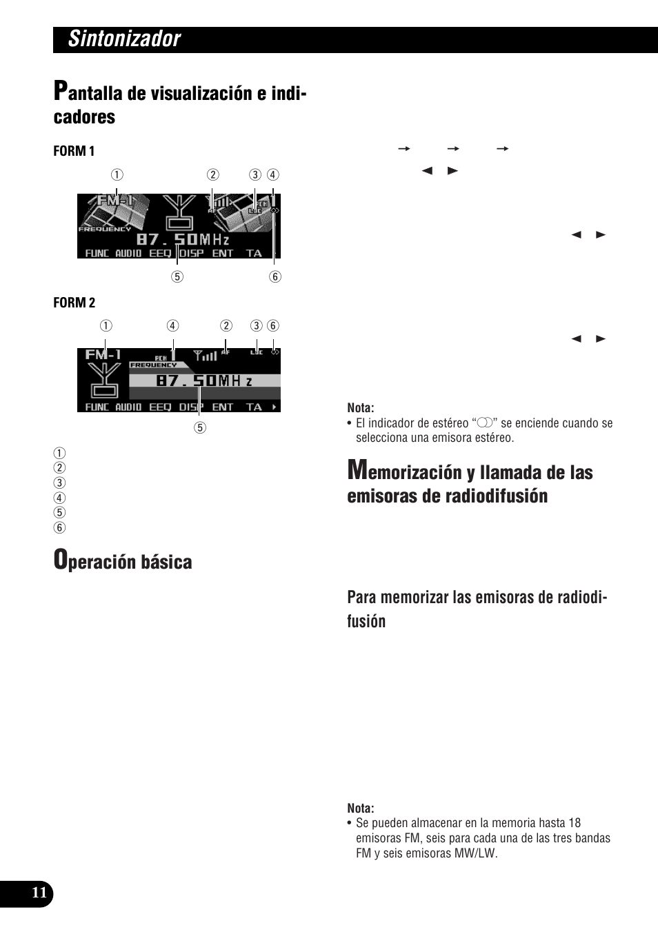Sintonizador, Radiodifusión, Radiodifusión más potentes | Sintonización de señales potentes, Antalla de visualización e indi- cadores, Peración básica | Pioneer DEH-P9300R User Manual | Page 66 / 112