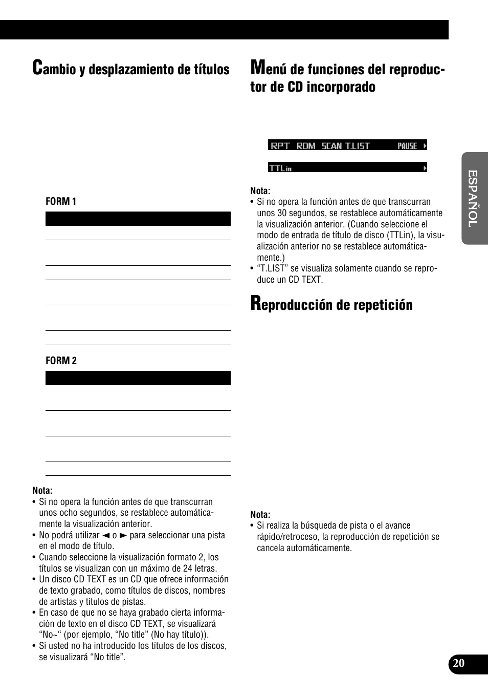 Ambio y desplazamiento de títulos, Eproducción de repetición | Pioneer DEH-P9300R User Manual | Page 75 / 112
