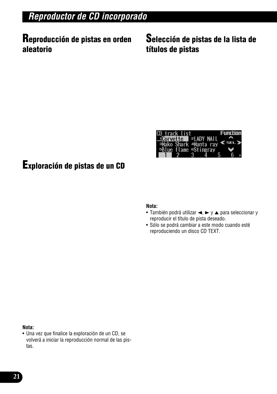 De pistas, Reproductor de cd incorporado, Eproducción de pistas en orden aleatorio | Xploración de pistas de un cd | Pioneer DEH-P9300R User Manual | Page 76 / 112