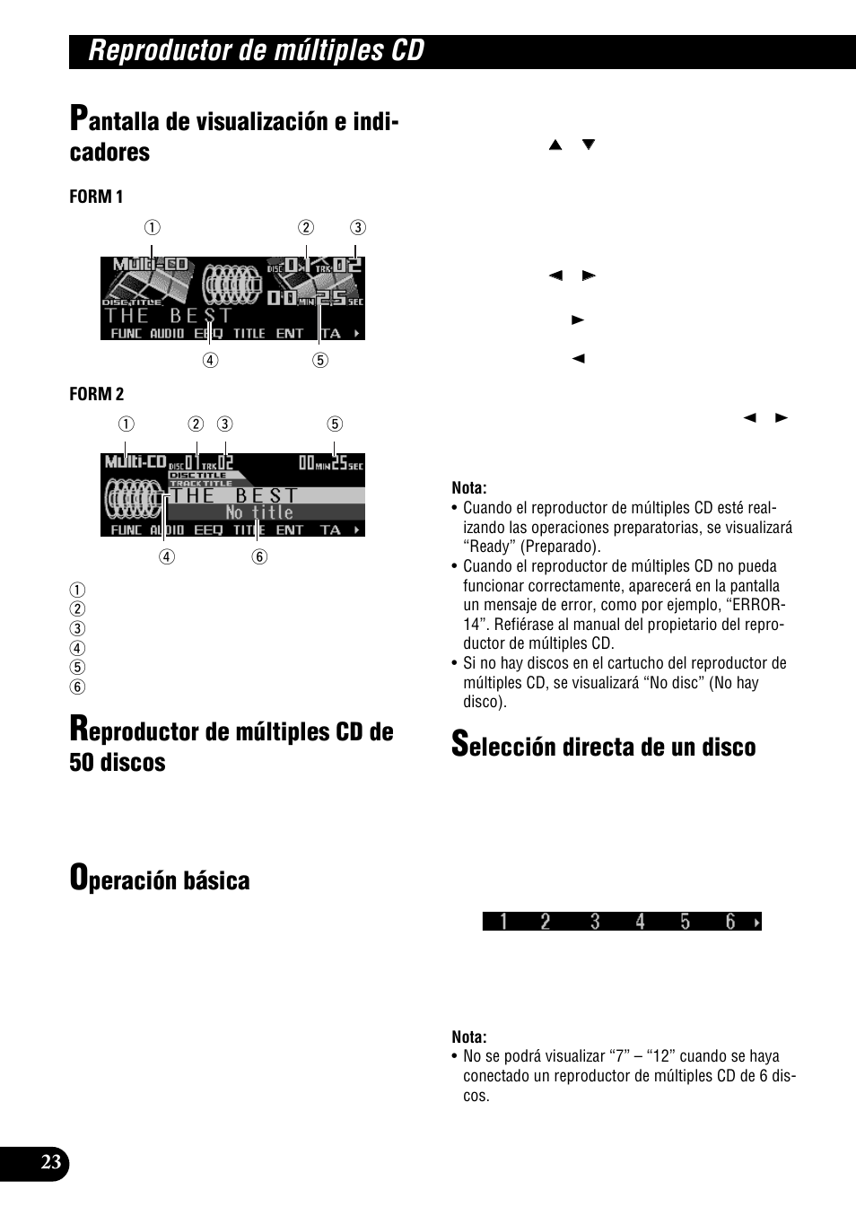 Reproductor de múltiples cd, De múltiples cd, Reproducción de repetición | Antalla de visualización e indi- cadores, Eproductor de múltiples cd de 50 discos, Peración básica, Elección directa de un disco | Pioneer DEH-P9300R User Manual | Page 78 / 112