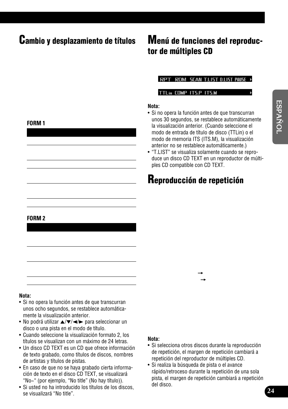 Ambio y desplazamiento de títulos, Enú de funciones del reproduc- tor de múltiples cd, Eproducción de repetición | Pioneer DEH-P9300R User Manual | Page 79 / 112