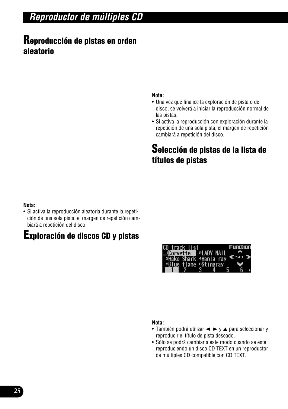 De pistas, Selección de discos de la lista de títulos, De discos | Reproductor de múltiples cd, Eproducción de pistas en orden aleatorio, Xploración de discos cd y pistas | Pioneer DEH-P9300R User Manual | Page 80 / 112