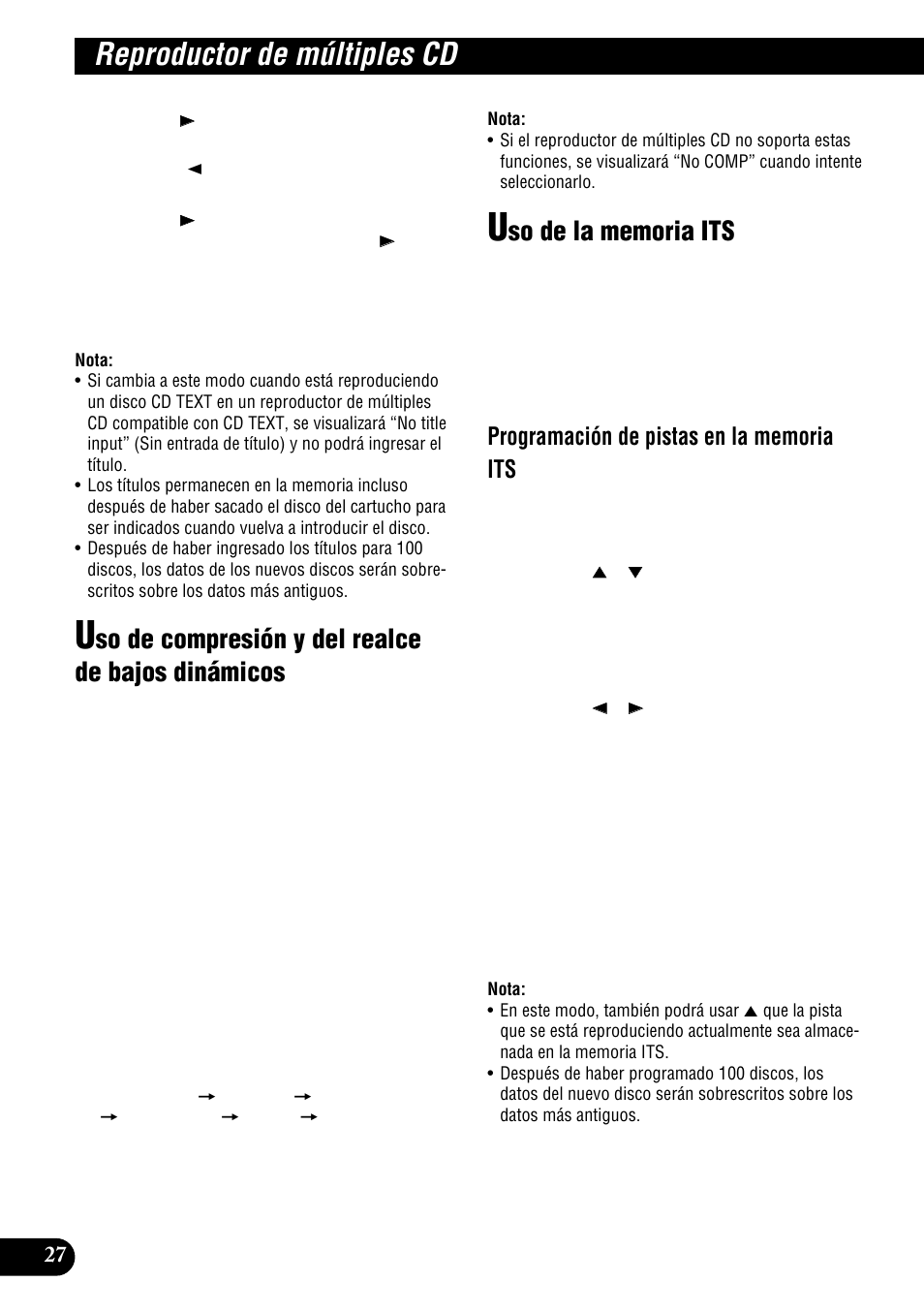Uso de compresión y del realce de bajos, Dinámicos, Uso de la memoria its | Reproductor de múltiples cd, So de compresión y del realce de bajos dinámicos | Pioneer DEH-P9300R User Manual | Page 82 / 112