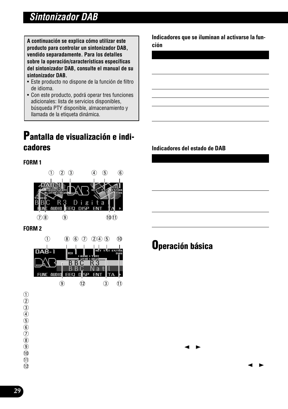 Sintonizador dab, Tráfico y del anuncio de transporte, Antalla de visualización e indi- cadores | Peración básica | Pioneer DEH-P9300R User Manual | Page 84 / 112