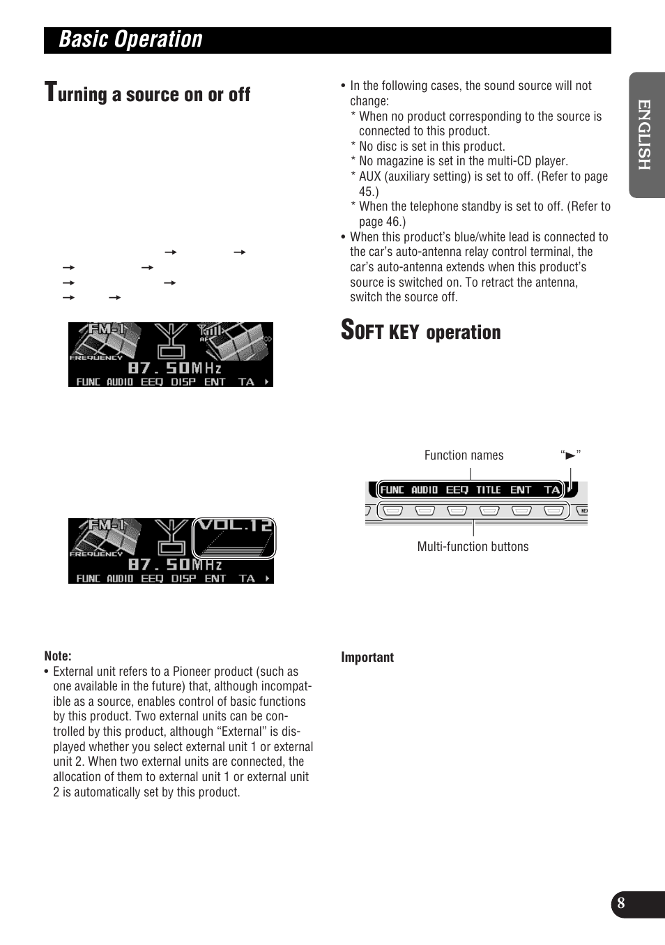 Basic operation, Urning a source on or off, Oft key operation | Pioneer DEH-P9300R User Manual | Page 9 / 112