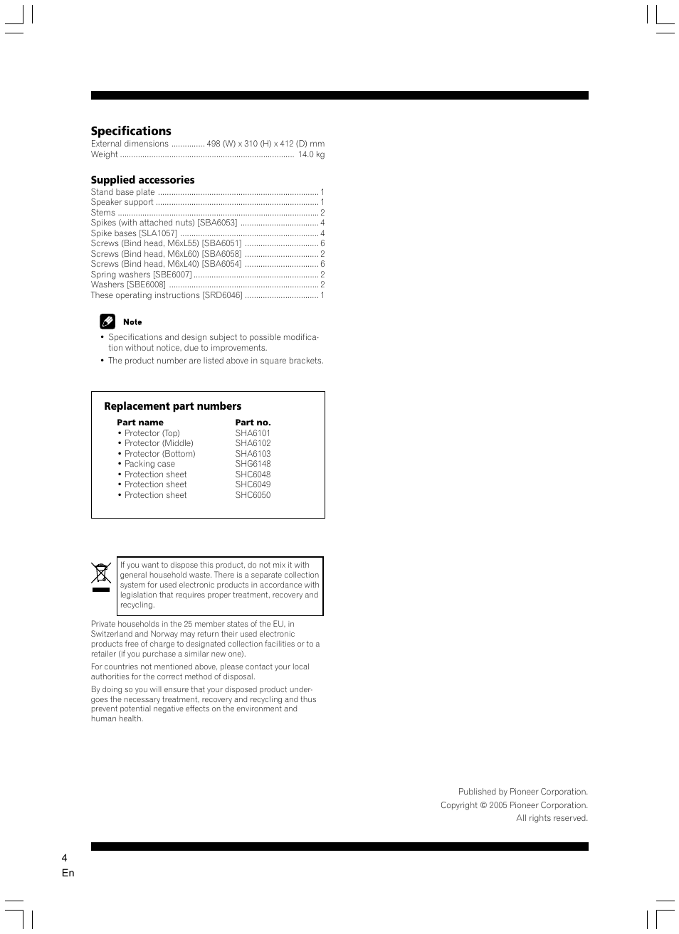 Specifications | Pioneer CP-7EX User Manual | Page 4 / 40