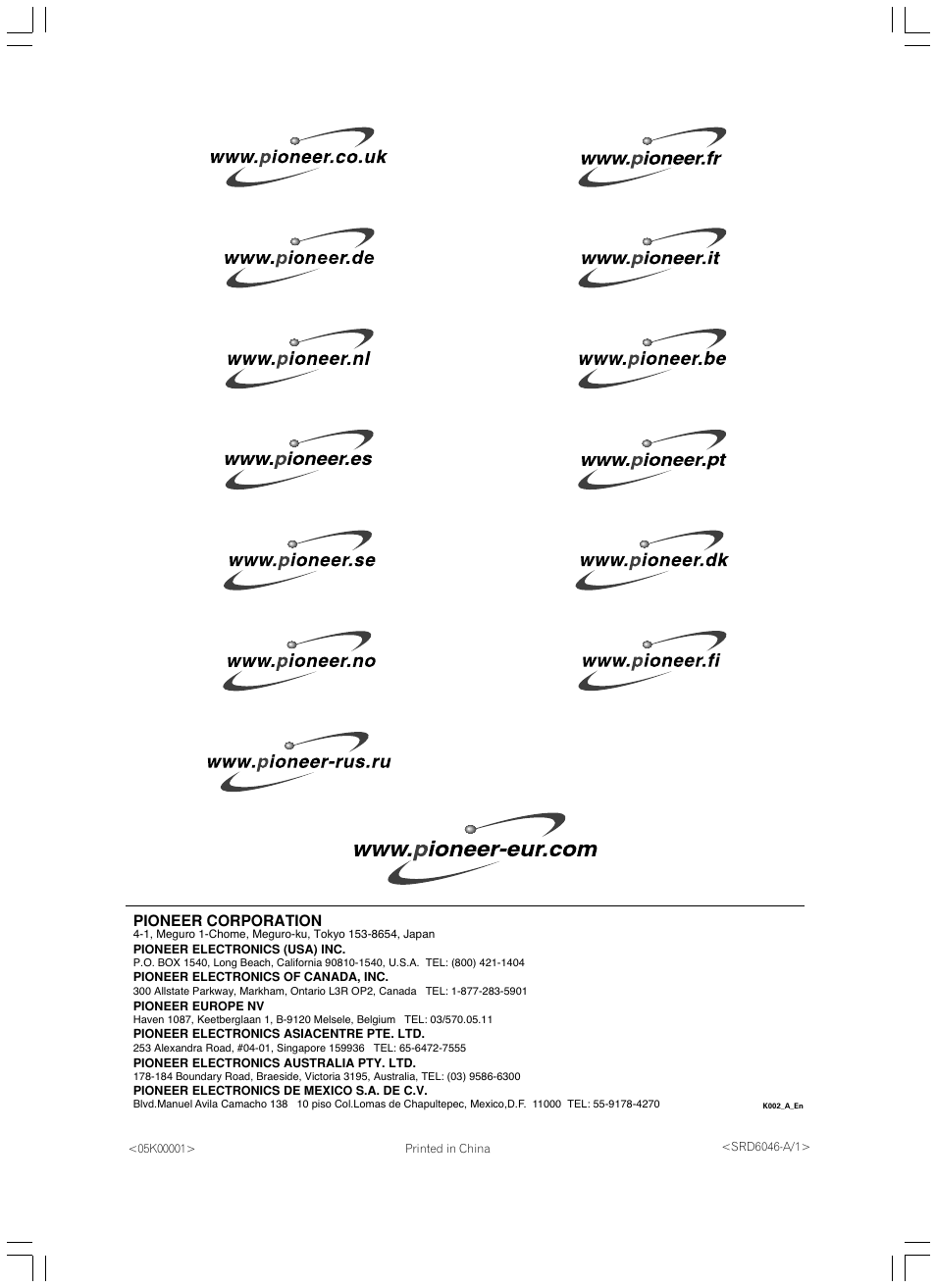 Pioneer corporation | Pioneer CP-7EX User Manual | Page 40 / 40