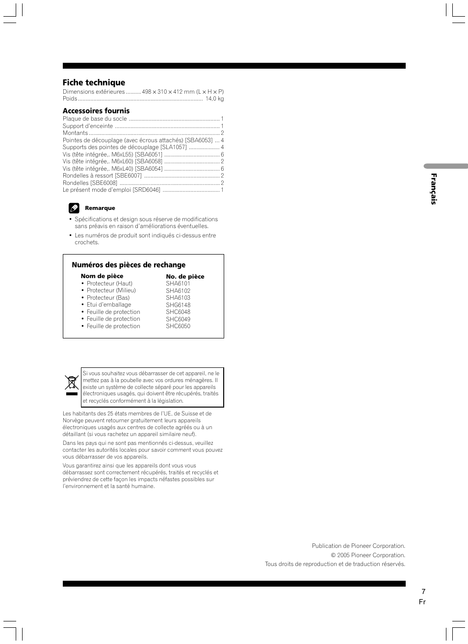 Fiche technique | Pioneer CP-7EX User Manual | Page 7 / 40