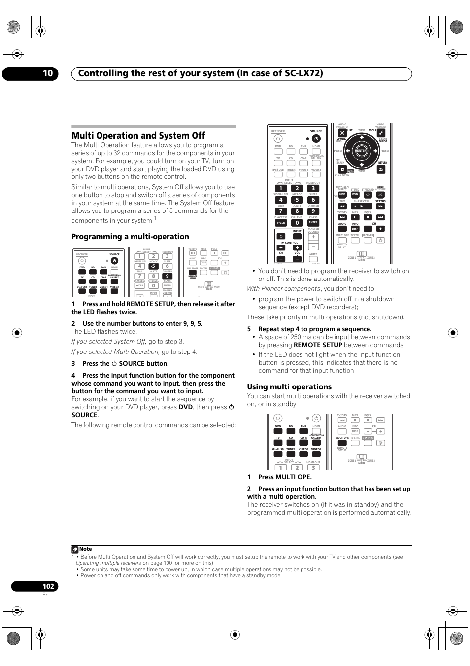 Multi operation and system off, Programming a multi-operation, Using multi operations | Pioneer SC-LX82 User Manual | Page 102 / 148