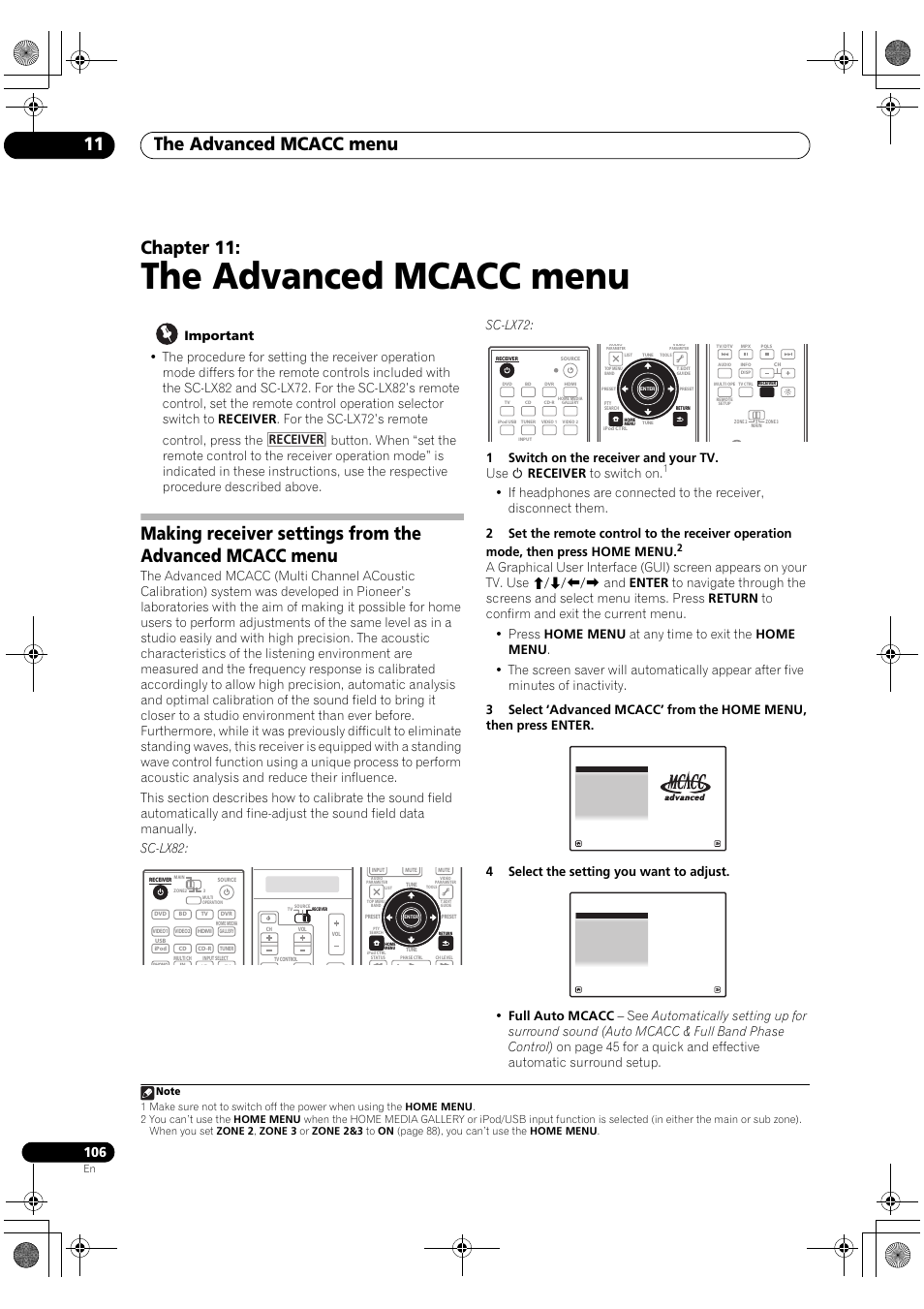 The advanced mcacc menu, The advanced mcacc menu 11, Chapter 11 | Sc-lx72 | Pioneer SC-LX82 User Manual | Page 106 / 148