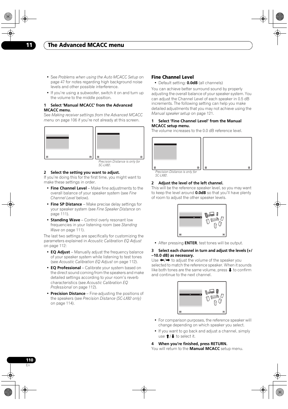 Fine channel level, The advanced mcacc menu 11 | Pioneer SC-LX82 User Manual | Page 110 / 148