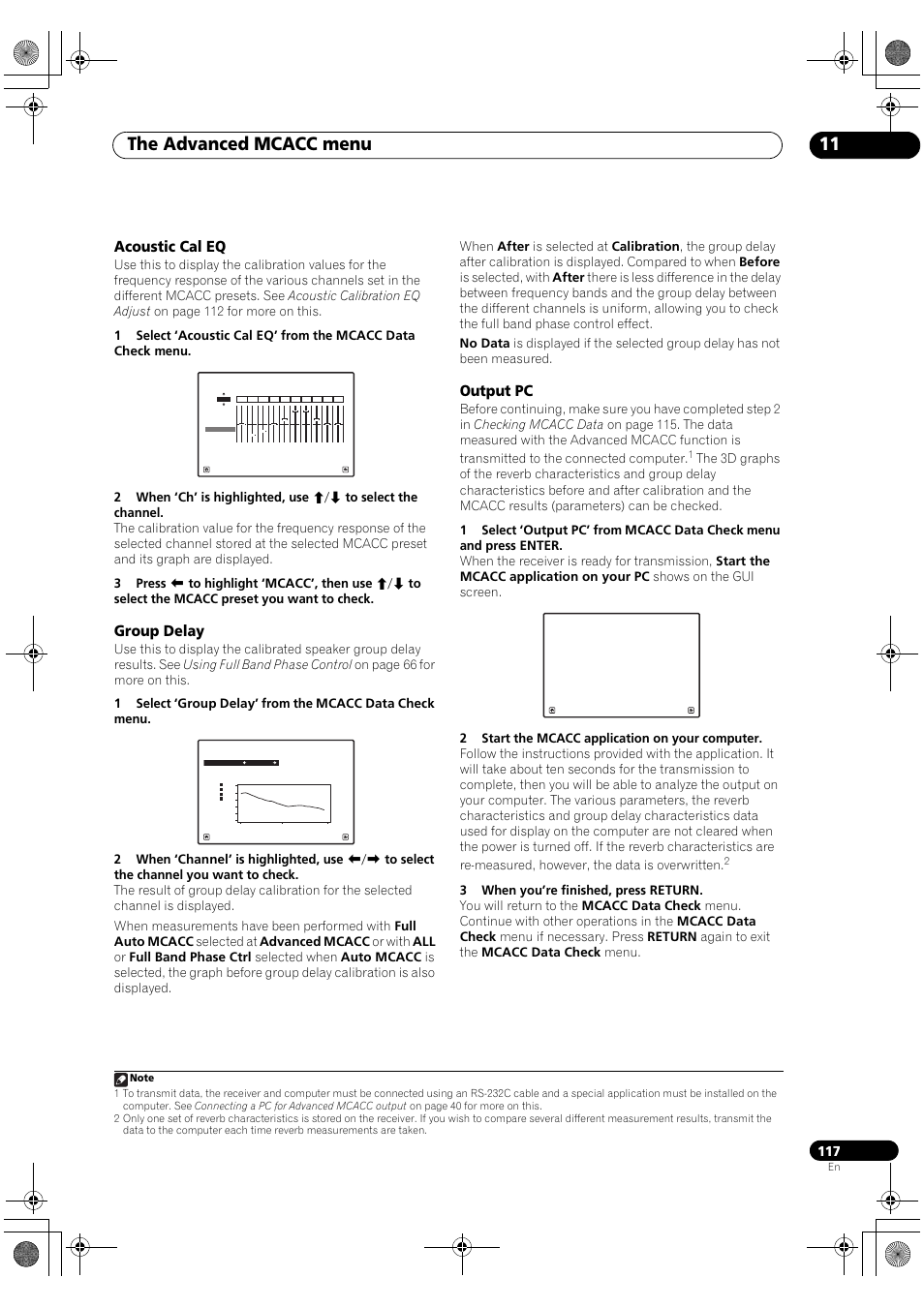 Acoustic cal eq, Group delay, Output pc | The advanced mcacc menu 11 | Pioneer SC-LX82 User Manual | Page 117 / 148