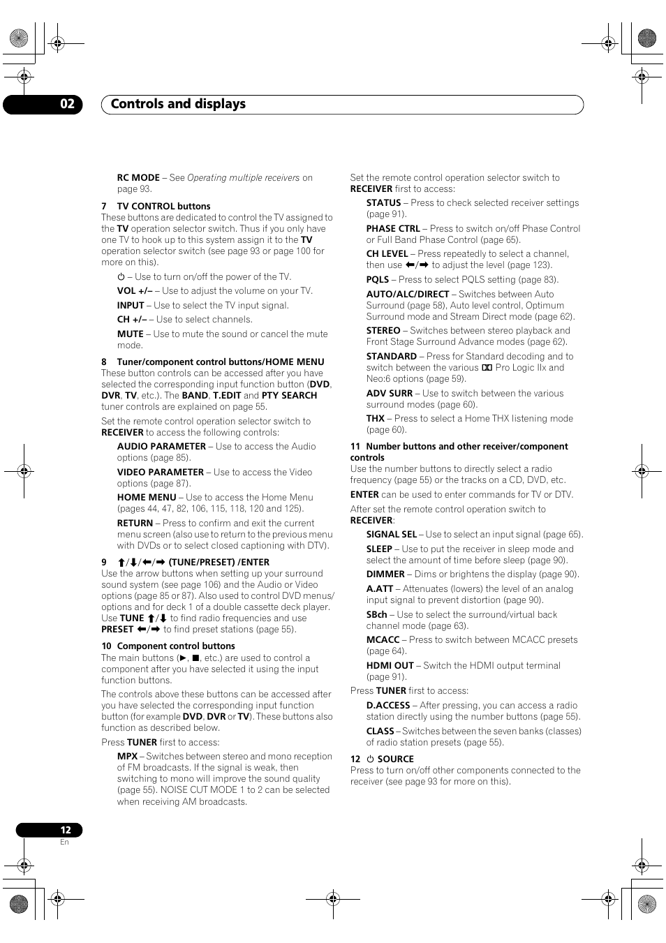 Controls and displays 02 | Pioneer SC-LX82 User Manual | Page 12 / 148