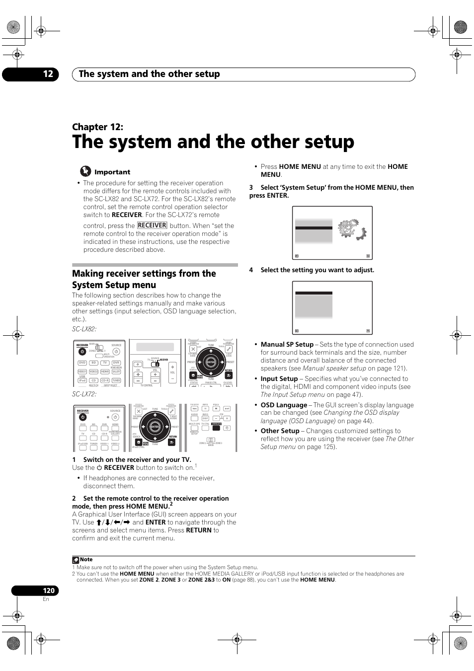 The system and the other setup, The system and the other setup 12, Chapter 12 | Sc-lx72, Receiver | Pioneer SC-LX82 User Manual | Page 120 / 148