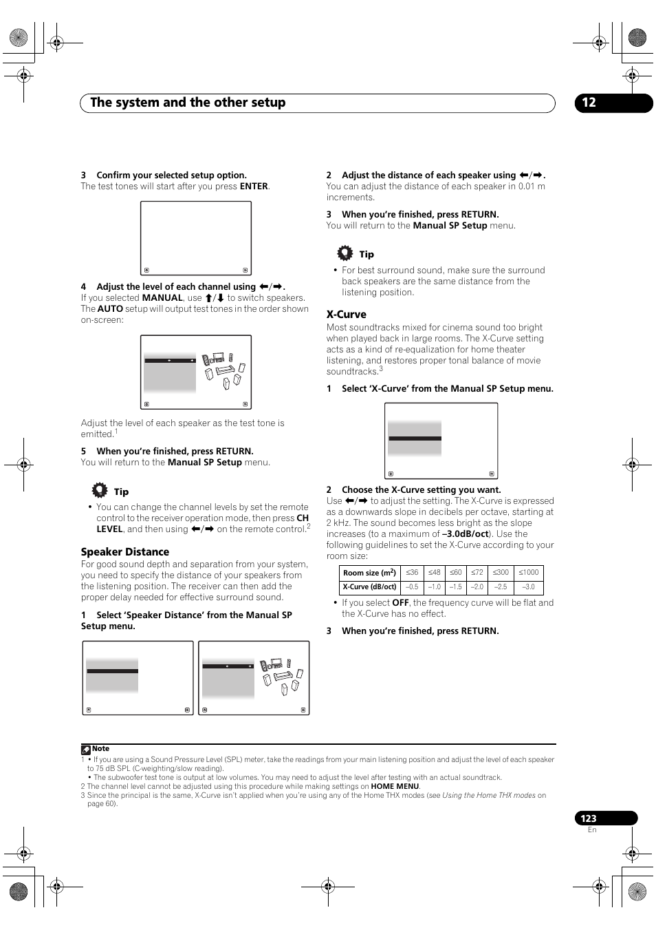 Speaker distance, X-curve, The system and the other setup 12 | Pioneer SC-LX82 User Manual | Page 123 / 148