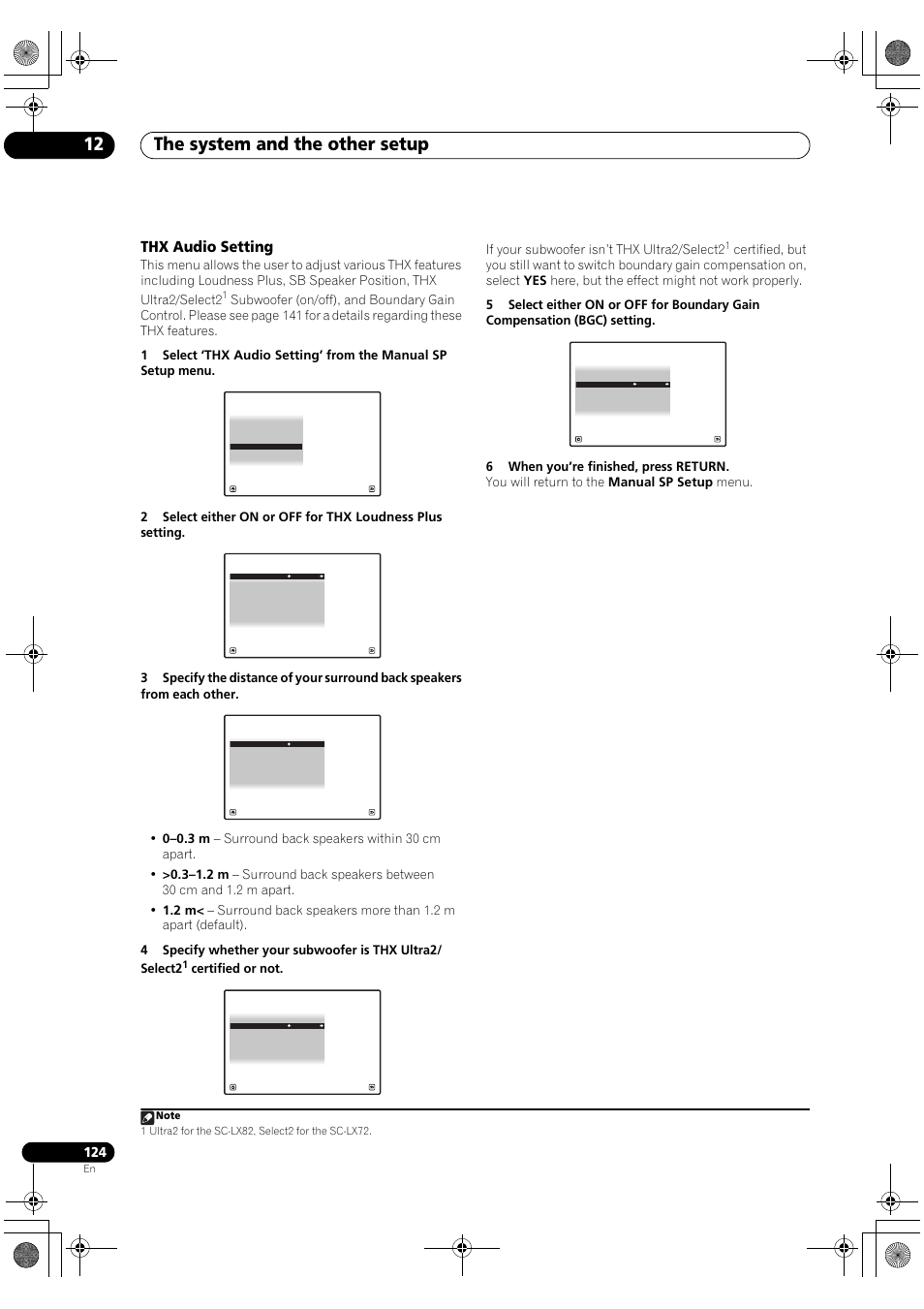 Thx audio setting, The system and the other setup 12 | Pioneer SC-LX82 User Manual | Page 124 / 148