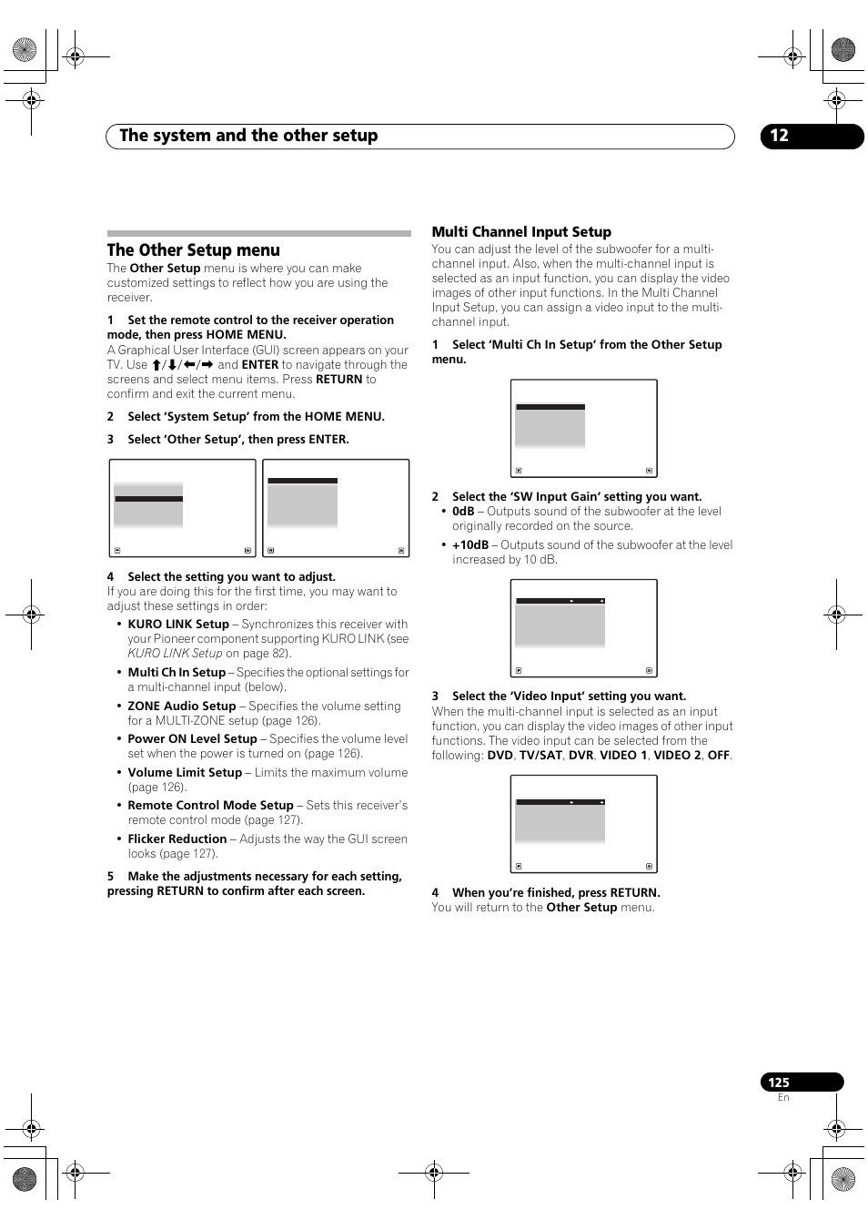 The other setup menu, Multi channel input setup, The system and the other setup 12 | Pioneer SC-LX82 User Manual | Page 125 / 148