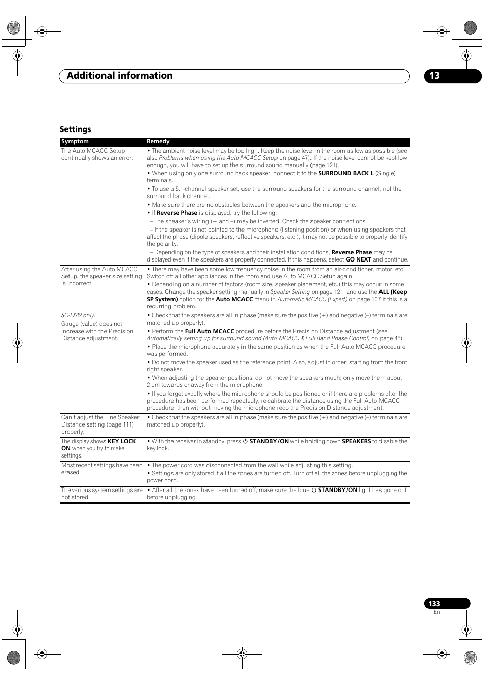 Settings, Additional information 13 | Pioneer SC-LX82 User Manual | Page 133 / 148