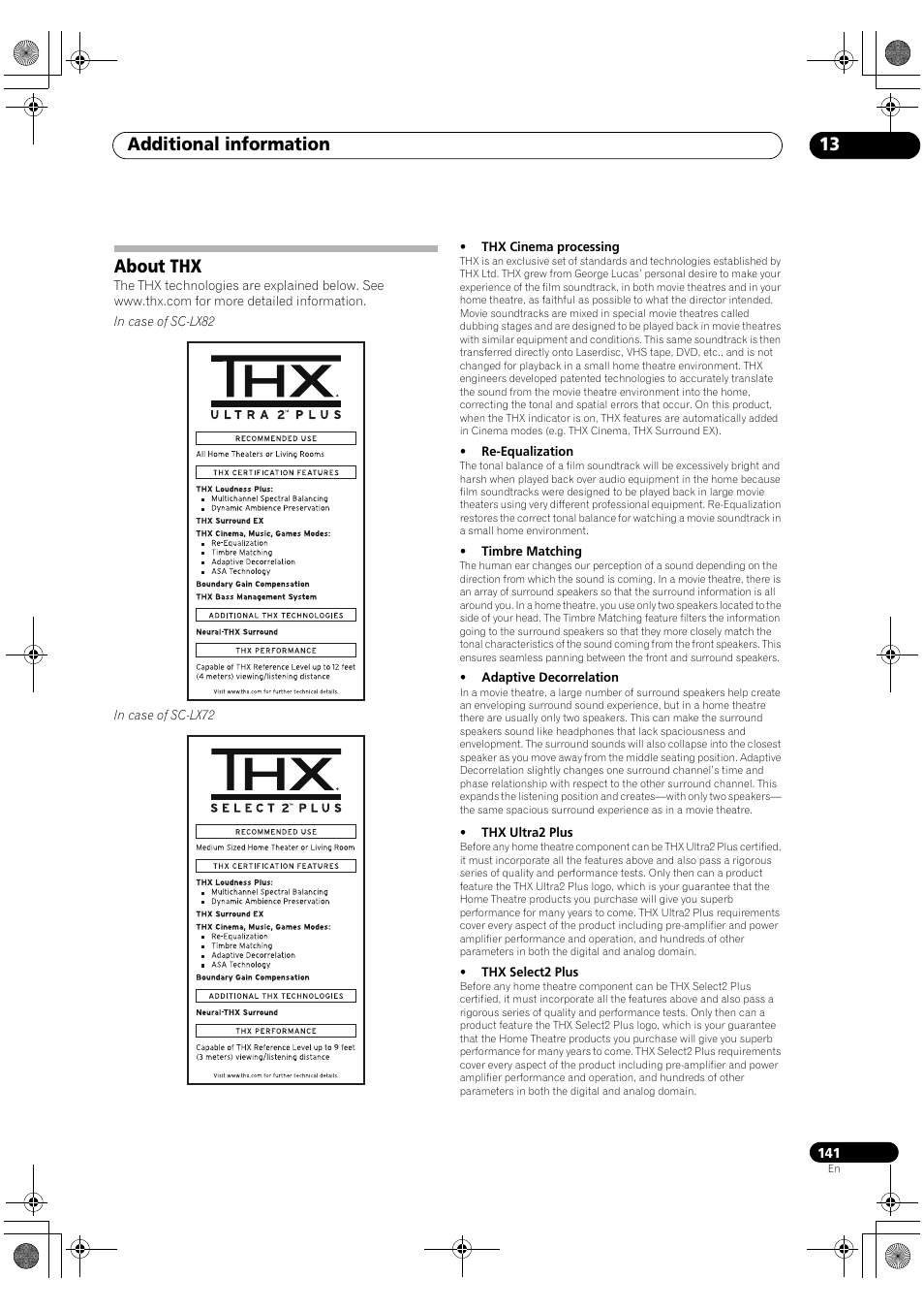 About thx, Additional information 13 | Pioneer SC-LX82 User Manual | Page 141 / 148