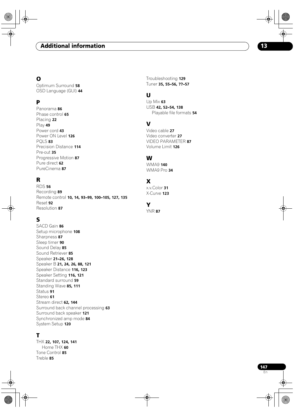 Additional information 13 | Pioneer SC-LX82 User Manual | Page 147 / 148