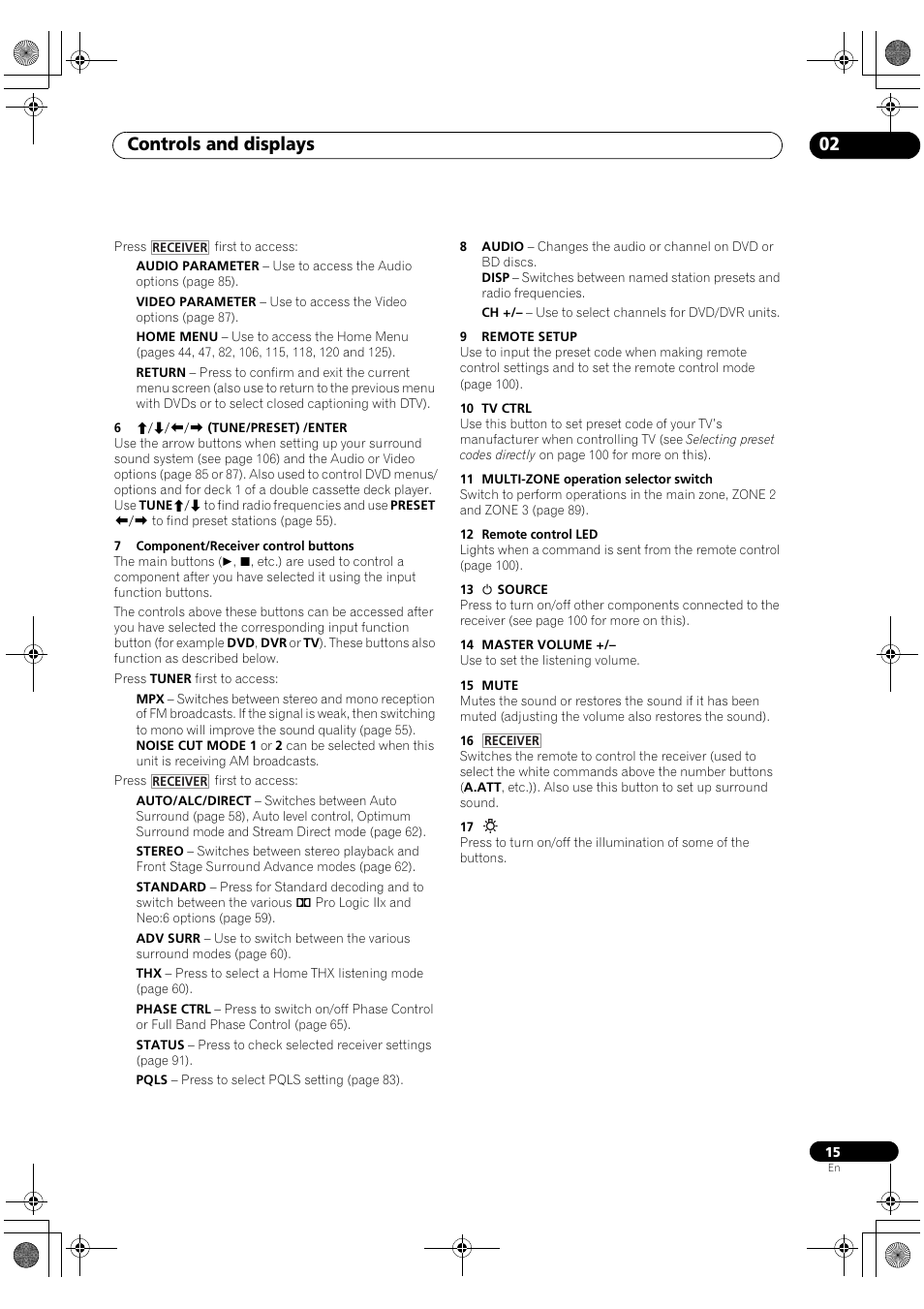 Controls and displays 02 | Pioneer SC-LX82 User Manual | Page 15 / 148