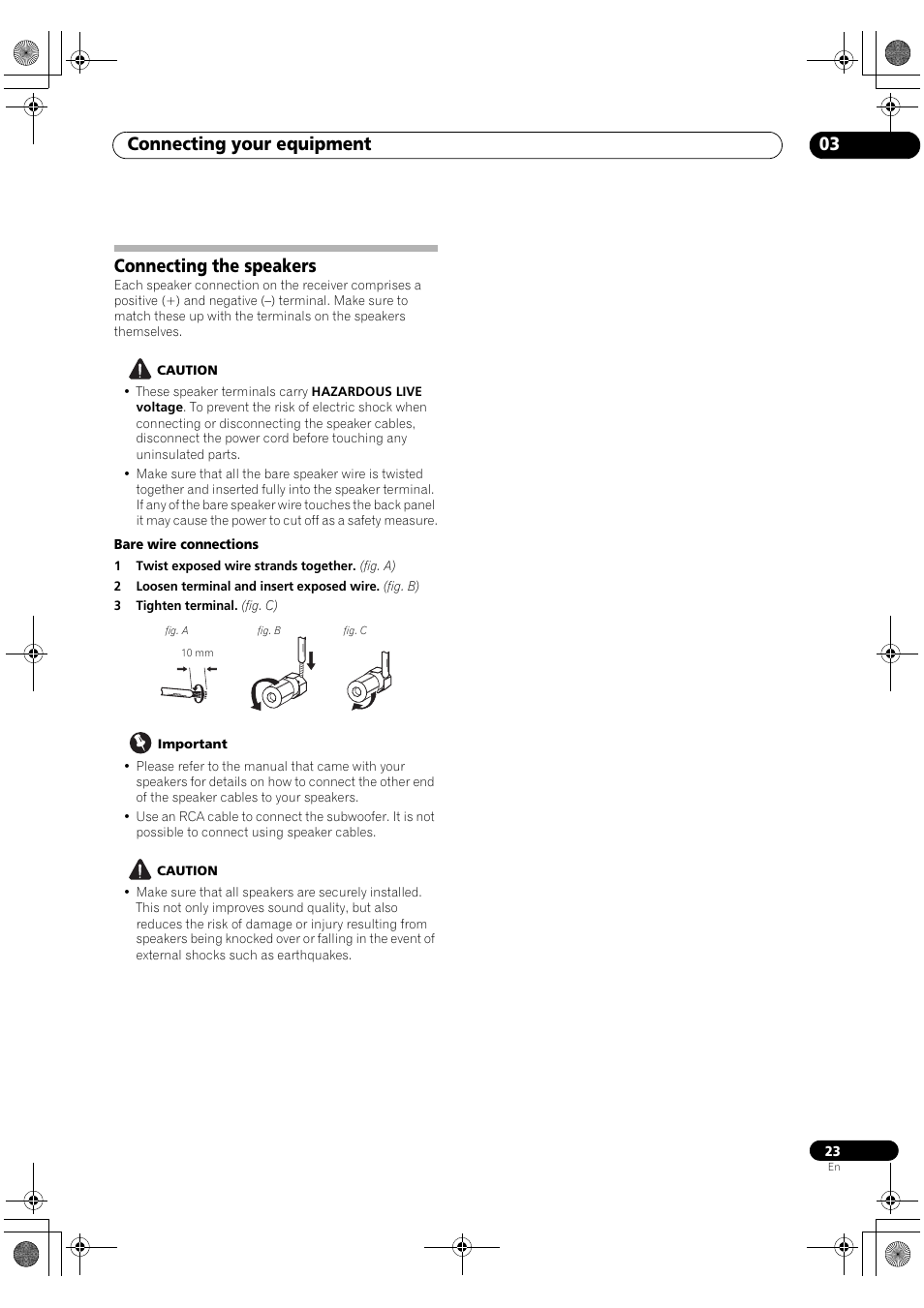 Connecting the speakers, Connecting your equipment 03 | Pioneer SC-LX82 User Manual | Page 23 / 148