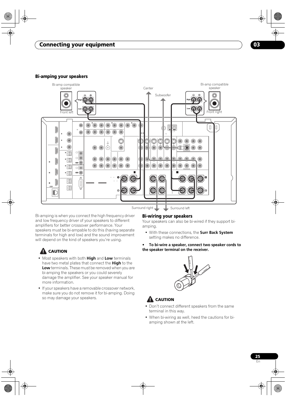 Bi-amping your speakers, Bi-wiring your speakers, Connecting your equipment 03 | Pioneer SC-LX82 User Manual | Page 25 / 148