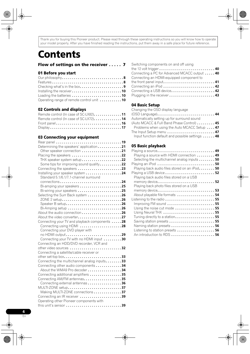 Pioneer SC-LX82 User Manual | Page 4 / 148