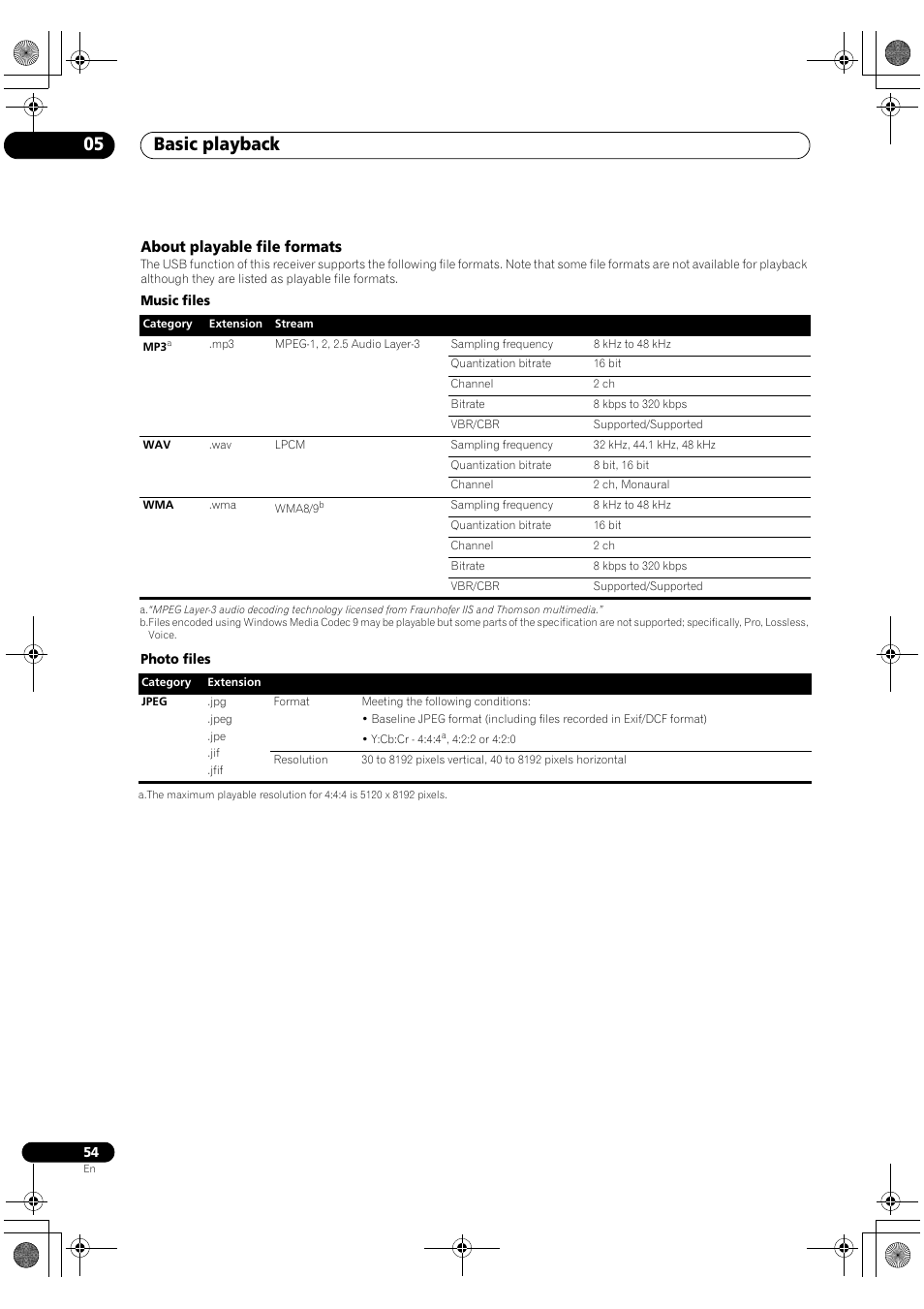 About playable file formats, Basic playback 05 | Pioneer SC-LX82 User Manual | Page 54 / 148