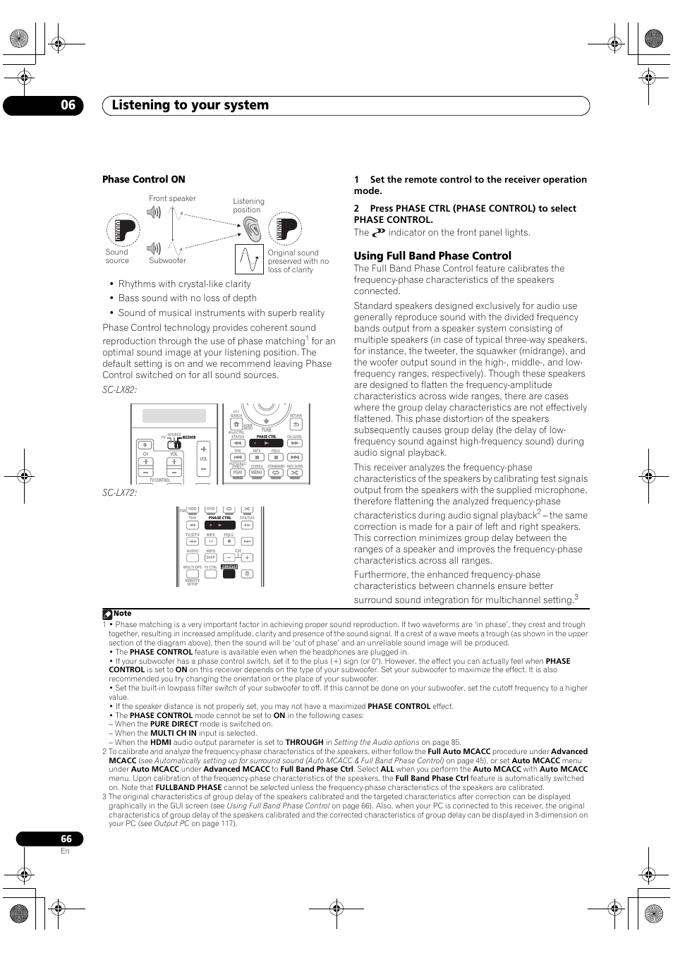 Using full band phase control, Listening to your system 06, Phase control on | Pioneer SC-LX82 User Manual | Page 66 / 148