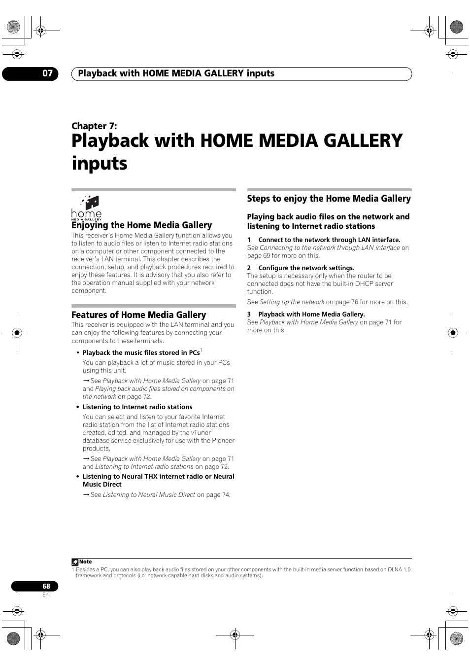 Playback with home media gallery inputs, Enjoying the home media gallery, Features of home media gallery | Steps to enjoy the home media gallery, Playback with home media gallery inputs 07, Chapter 7 | Pioneer SC-LX82 User Manual | Page 68 / 148