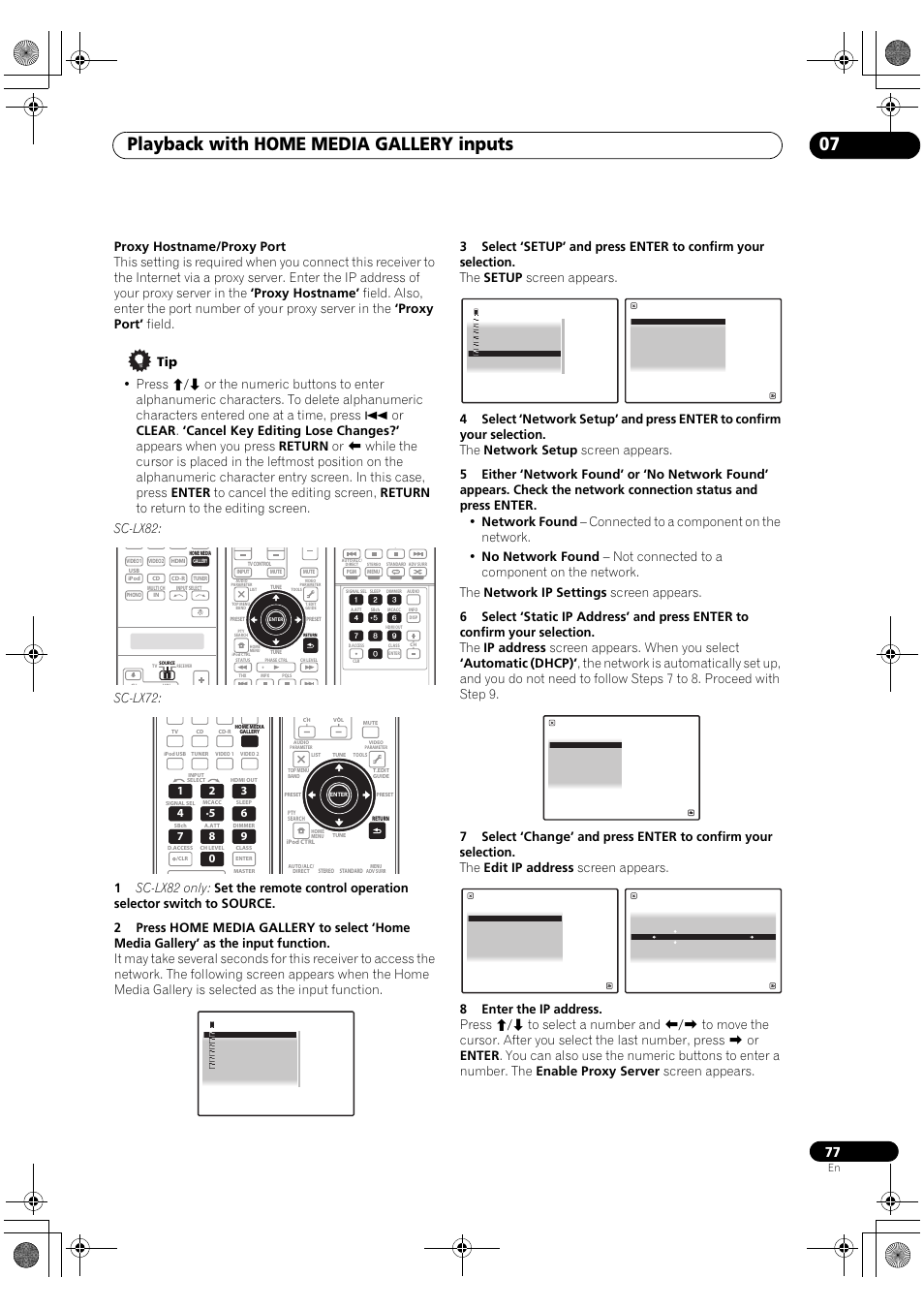 Playback with home media gallery inputs 07, Sc-lx72 | Pioneer SC-LX82 User Manual | Page 77 / 148