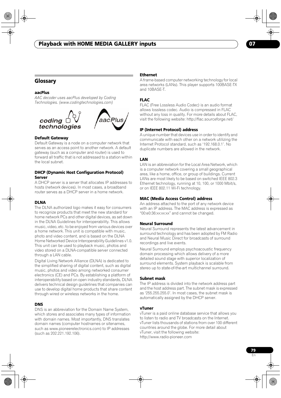 Glossary, Playback with home media gallery inputs 07 | Pioneer SC-LX82 User Manual | Page 79 / 148