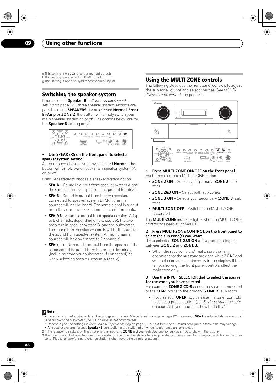 Switching the speaker system, Using the multi-zone controls, Using other functions 09 | Pioneer SC-LX82 User Manual | Page 88 / 148