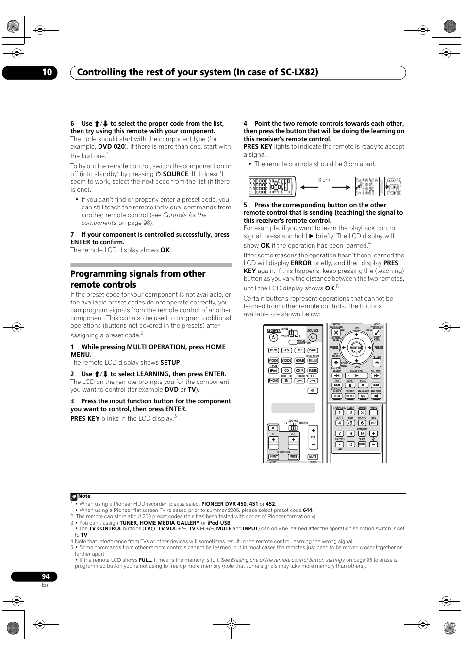 Programming signals from other remote controls | Pioneer SC-LX82 User Manual | Page 94 / 148
