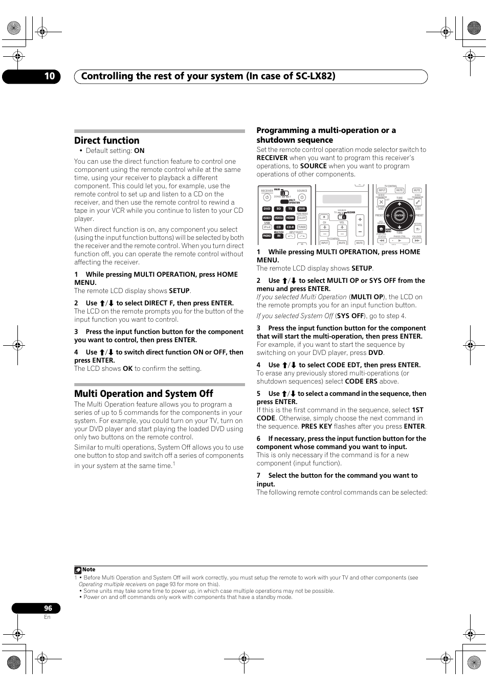 Direct function, Multi operation and system off | Pioneer SC-LX82 User Manual | Page 96 / 148