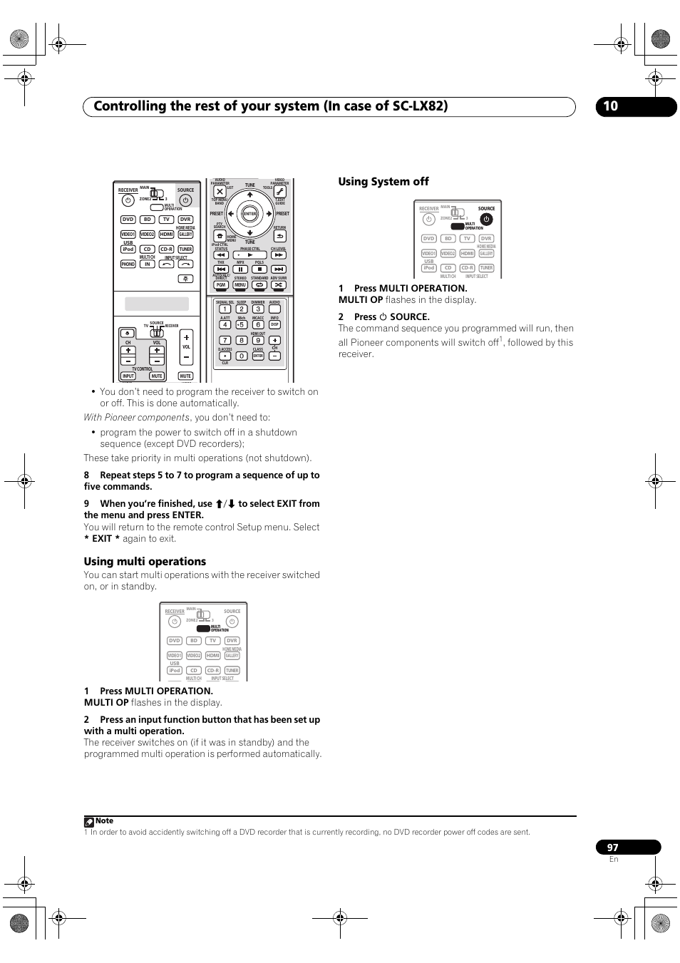 Using multi operations, Using system off, Followed by this receiver | Pioneer SC-LX82 User Manual | Page 97 / 148