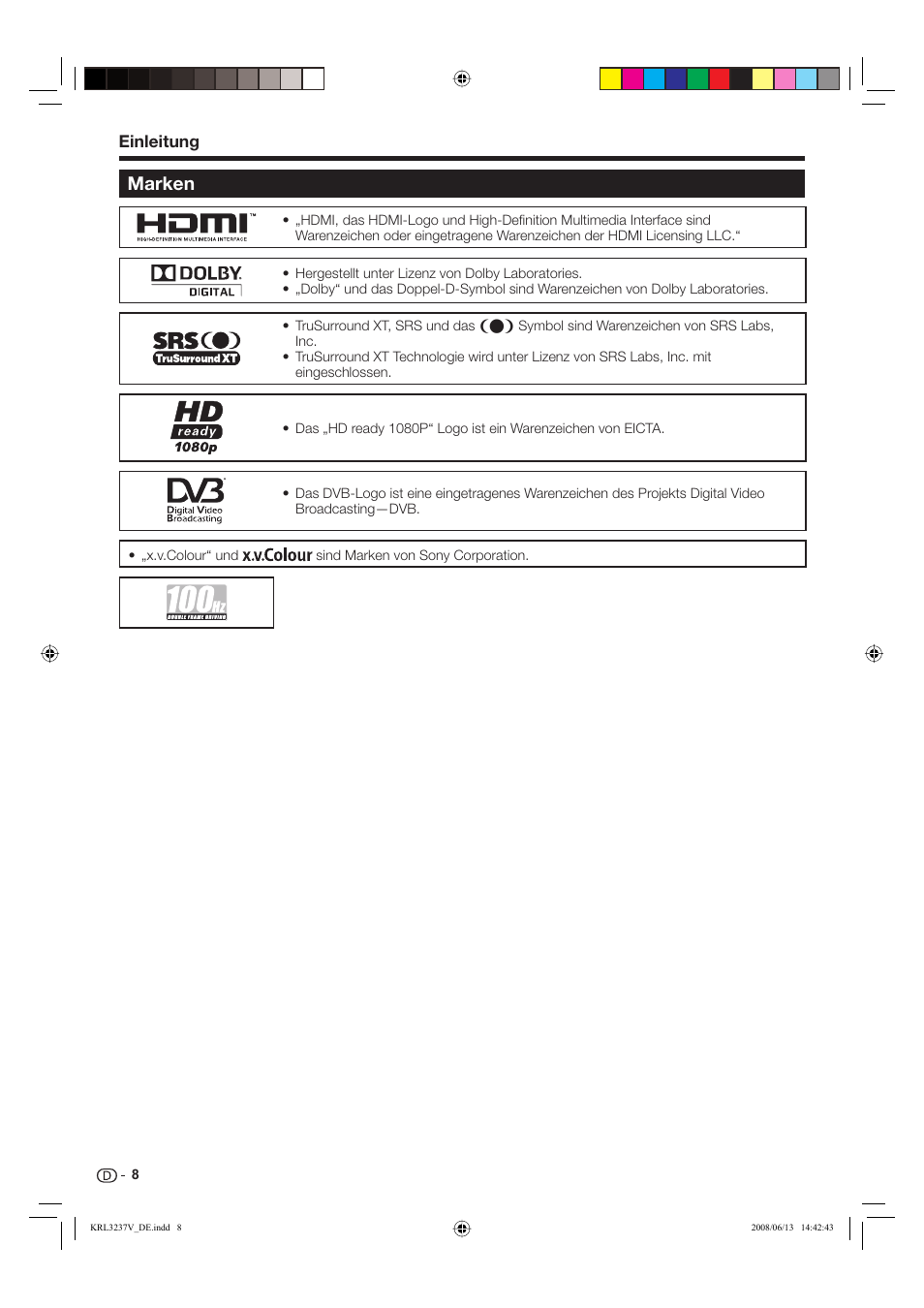 Marken, Einleitung | Pioneer KRL-37V User Manual | Page 106 / 338