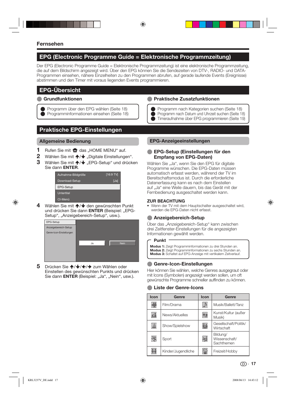 Epg-übersicht, Praktische epg-einstellungen, Fernsehen | Pioneer KRL-37V User Manual | Page 115 / 338