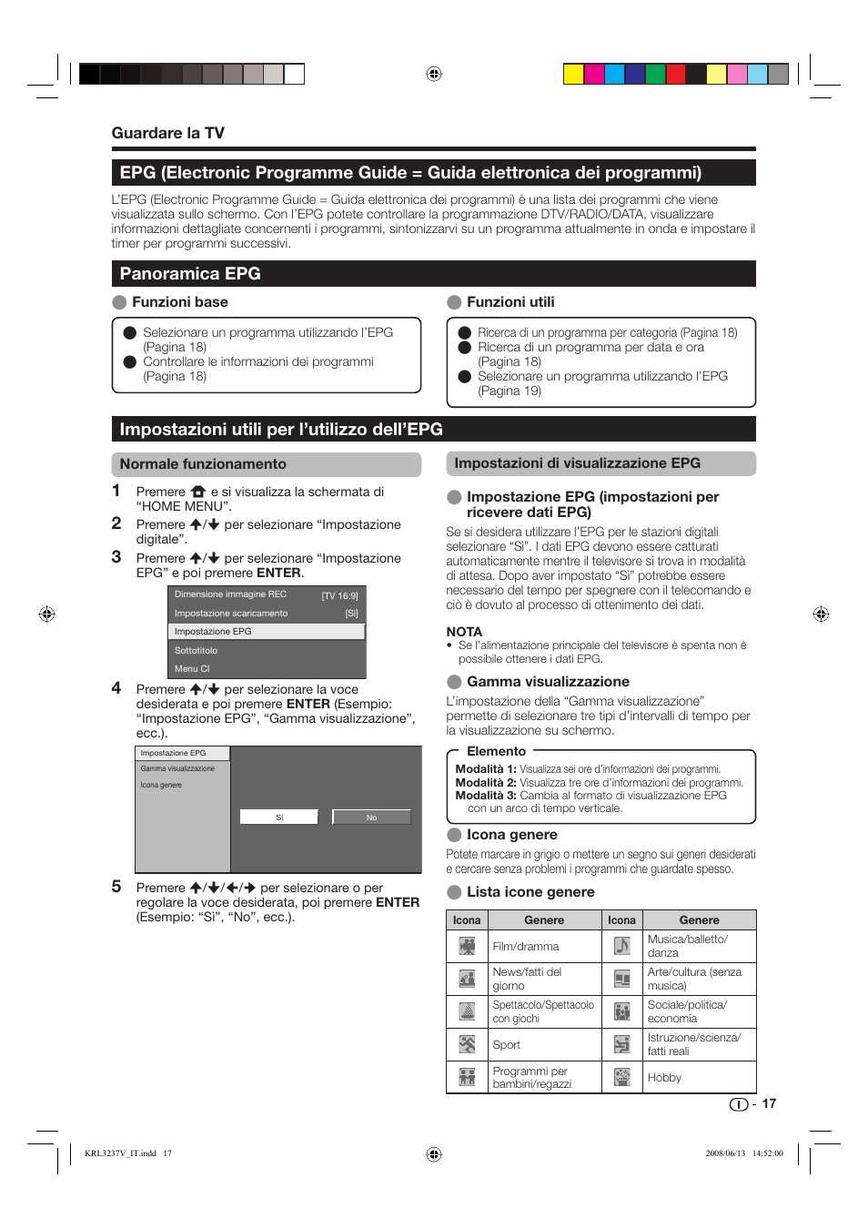 Panoramica epg, Impostazioni utili per l’utilizzo dell’epg, Guardare la tv | Pioneer KRL-37V User Manual | Page 163 / 338