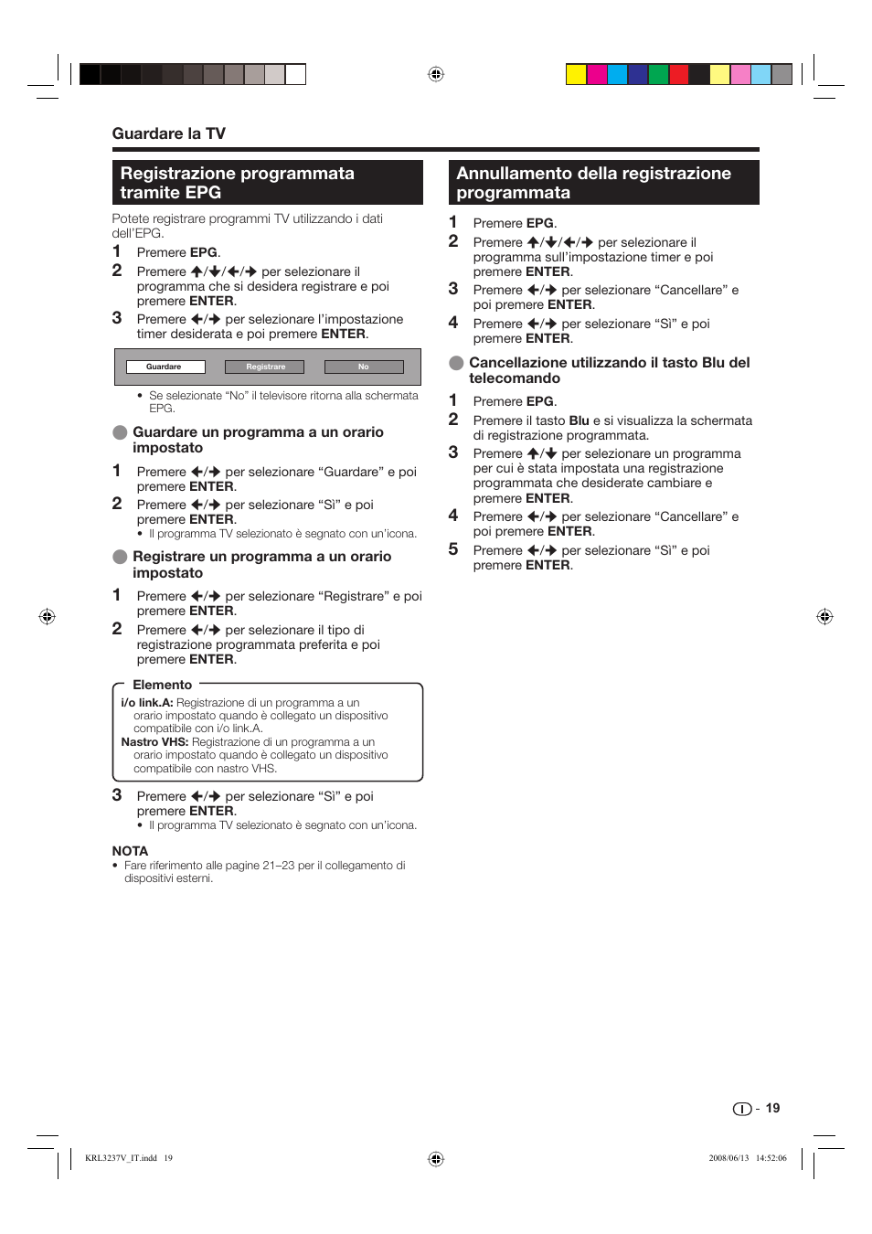 Registrazione programmata tramite epg, Annullamento della registrazione programmata | Pioneer KRL-37V User Manual | Page 165 / 338