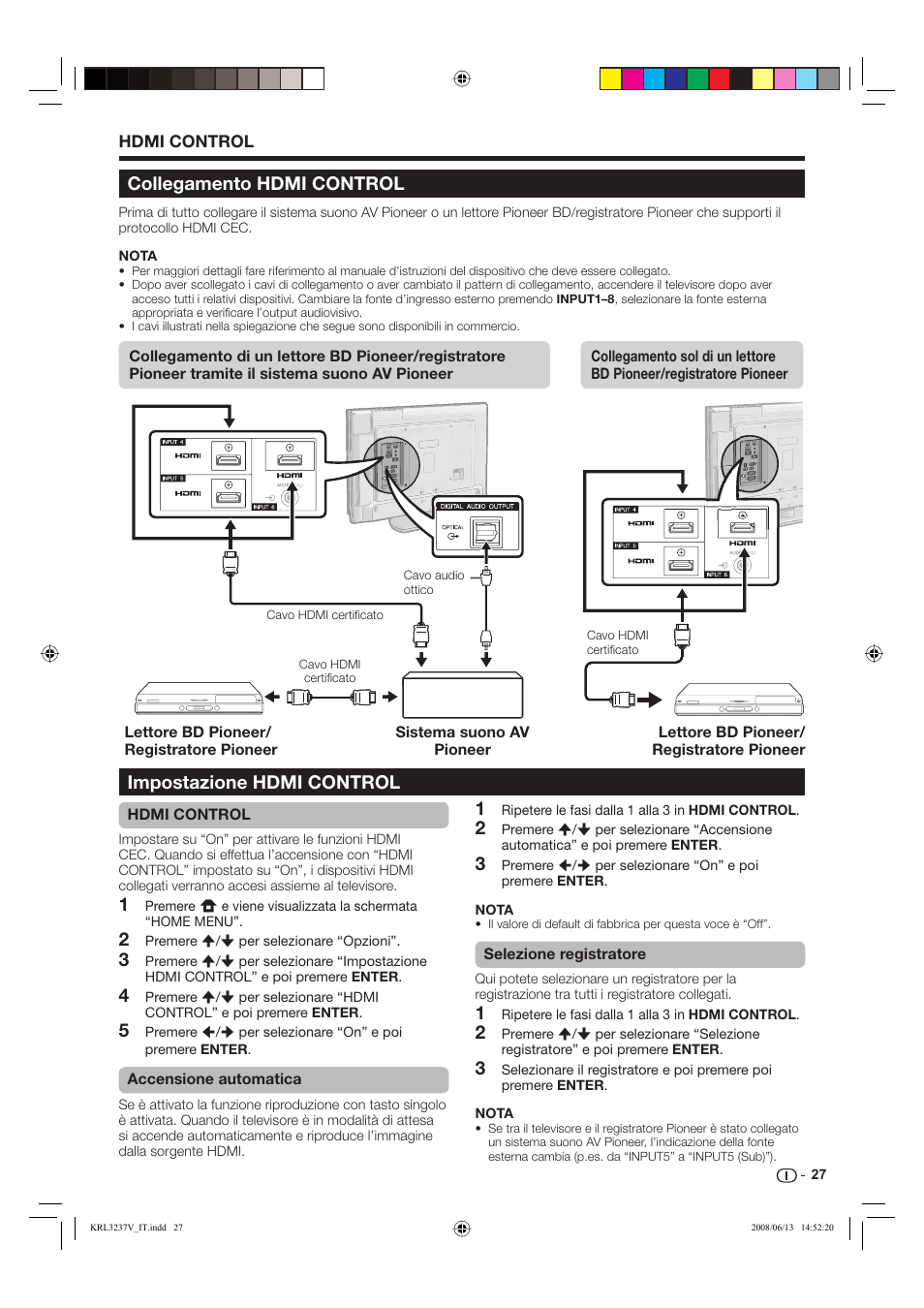 Collegamento hdmi control | Pioneer KRL-37V User Manual | Page 173 / 338