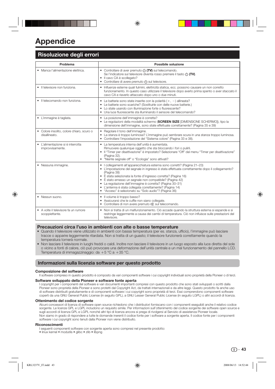 Appendice, Risoluzione degli errori | Pioneer KRL-37V User Manual | Page 189 / 338